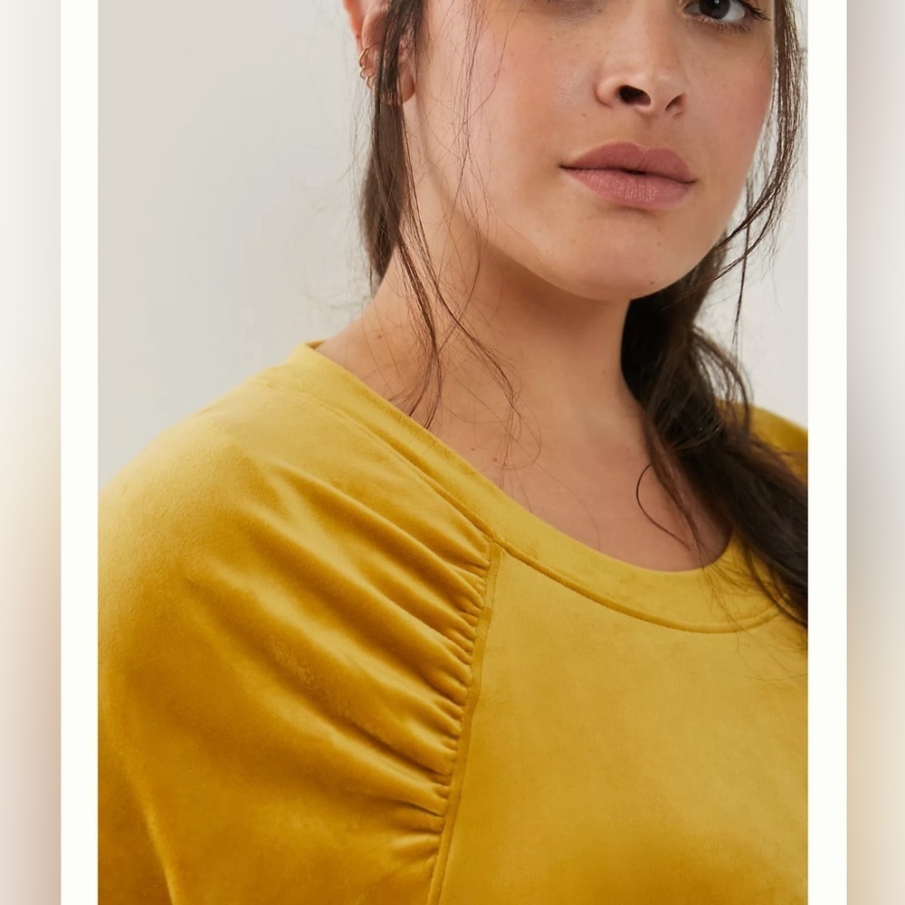 Anthropologie Saturday Sunday Mustard Yellow Velour Velvet Sweater Size Small - Picture 4 of 12